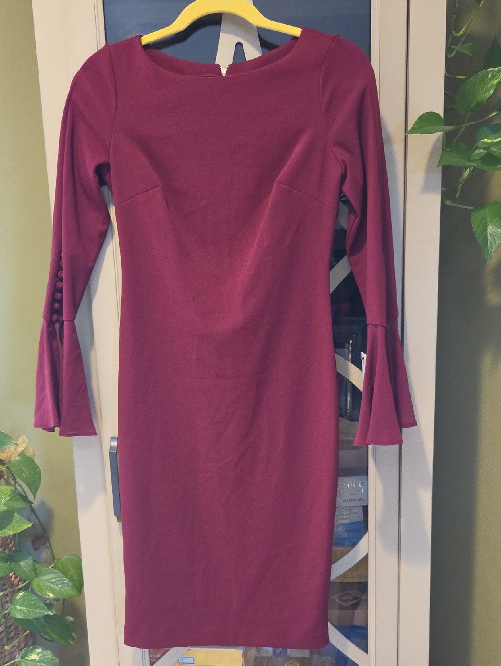 Calvin Klein Long Sleeve Sheath Dress in Wine
